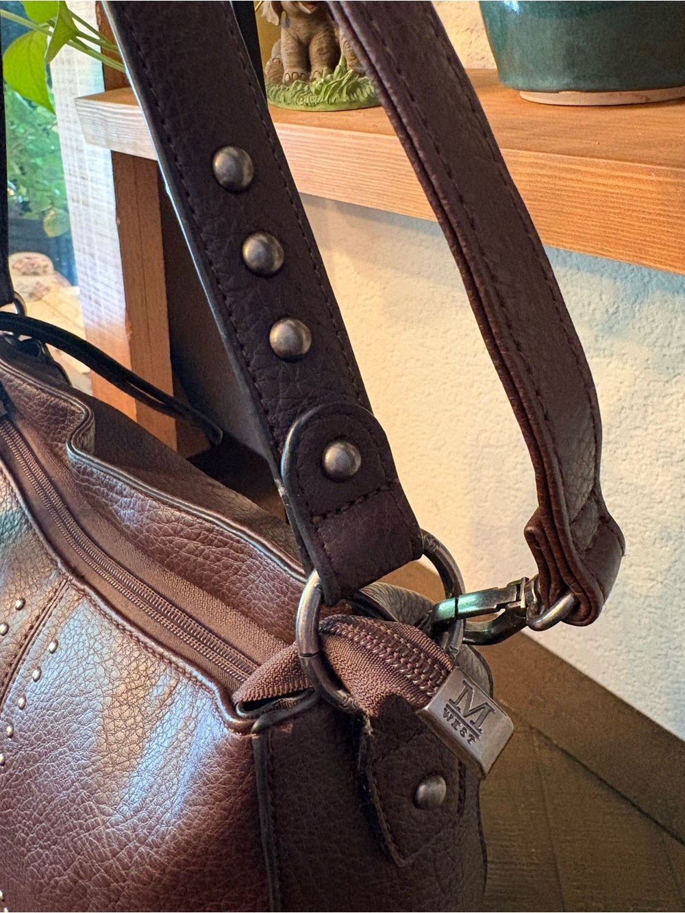 Montana West Dark Brown Studded Leather Shoulder Bag - Picture 3 of 13